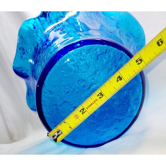 Murero Italian Recycled Glass handkerchief vase/bowl in deep aqua, Empoli Italy - Picture 7 of 7